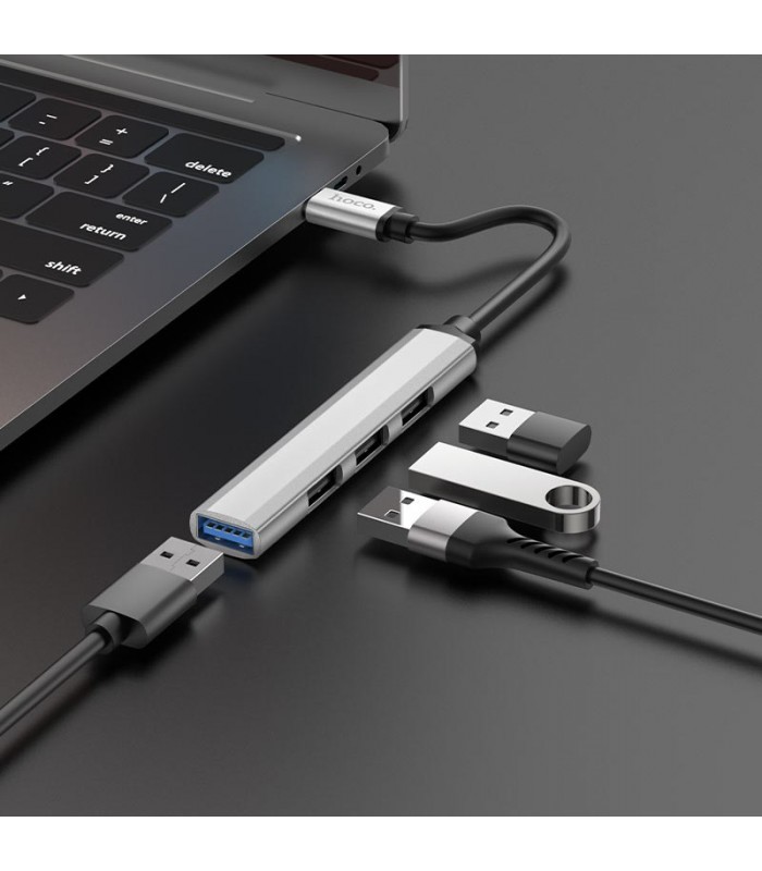 Adaptador Hoco HB26 4 en 1 USB-C Plateado