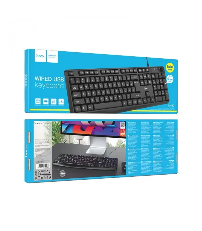 Teclado Hoco GM60 USB Inglés sin Ñ Negro